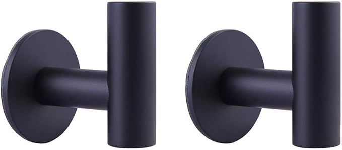 GERZWY Wall Hooks Adhesive for Hanging Towels Matte Black - Set of 2 - Premium Adhesive Hooks - Towel Hooks for Bathrooms - Sticky Hanging Wall Hangers Without Nails DZY026-BK