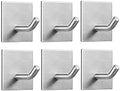 Heavy Duty Adhesive Hooks, Stick on Wall Adhesive Hangers, Strong Stainless Steel Holder, Self Adhesive Hooks for Kitchen Bathroom Home Door Towel Coat Key Robe 6 Packs Silver