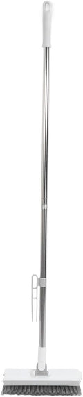 2 in 1 Floor Brush Scrubber, 180 Degree Rotating Long Handle Grout Brush Stiff Bristle Tile Brush for Cleanse Bathroom Kitchen (White)