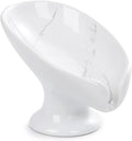 Small Soap Dish, Self Draining Bar Soap Holder for Bathroom Sink, Leaf Shaped Drainage Ceramic with Marble-Pattern Finish, Decorative Soap Dish, No Suction Cup, ANTIS'S HOME