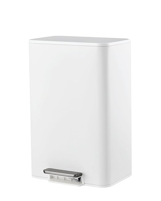 Garvee Space-Saving Bedroom Trash Can, 4 Gallon Small Trash Can with Soft-Close Lid, Foot Pedal & Removable Inner Bucket, Rectangular Stainless Steel Garbage Can for Living Room, Home, Office, White