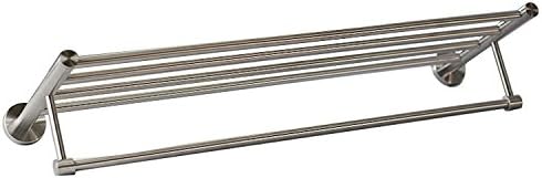 Premium Modern Single Hanging Quadruple Towel Bar Rack w/Round Base (24 Inches)- Brushed Finish, Made from Stainless Steel, Water and Rust Proof, Wall Mounted, Easy to Install