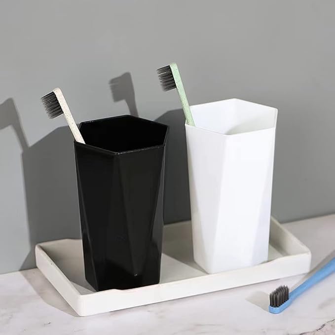 Large Geometric Diamond Toothbrush & Mouthwash Cup, Fashion Simple Toothbrush Cup, 400ml (White & Black)