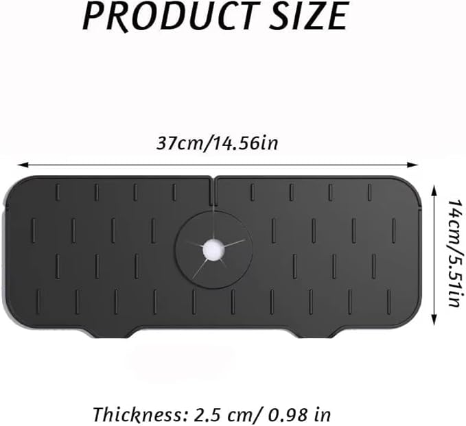 Silicone Sink Splash Guard & Water Catcher Mat for Kitchen Counter - Faucet Drip Tray Protector Prevents Water Damage - Waterproof Non-Slip Kitchen Bathroom Mat, Gray 14.56 x 5.51 Inches