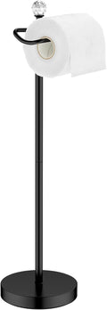 Paper Holder Stand for Floor-Free Standing Toilet Paper Holder Stand for Bathroom Total Height 24.4" with Crystal Ball, Matte Black Finished