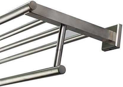 Premium Modern Single Hanging Quadruple Towel Rack Bar w/Square Base (24 Inches), Brushed Finish, Stainless Steel, Water and Rust Proof, Wall Mounted, Easy to Install