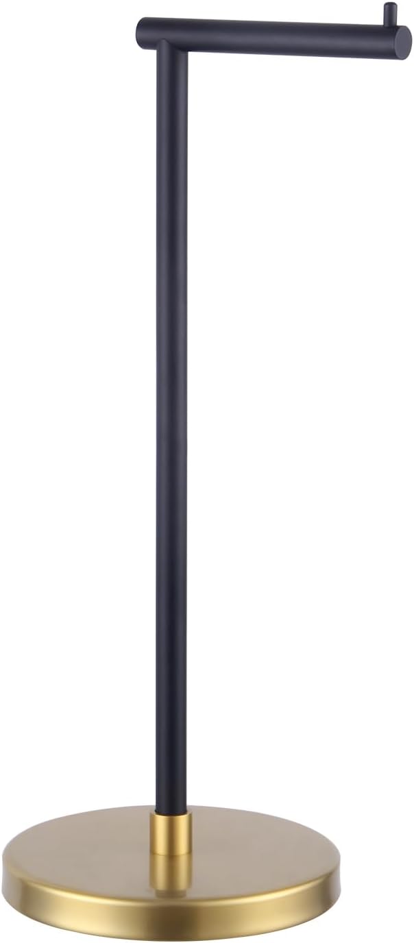 GERZWY Bathroom Toilet Paper Holder SUS 304 Stainless Steel Stand Modern Paper Towel Holder Free Standing for Countertop (Black & Gold) DZY002-BD