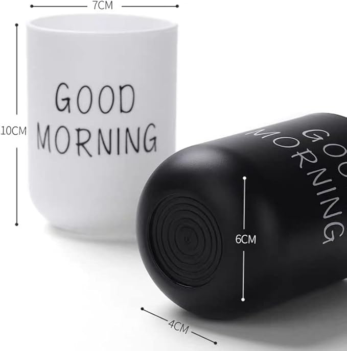 Toothbrush Holders 2pcs, Bathroom Mouthwash Cups, Japanese Drinking Cup 300ml, Water Mug, Plastic Pen Holder (Black & White)