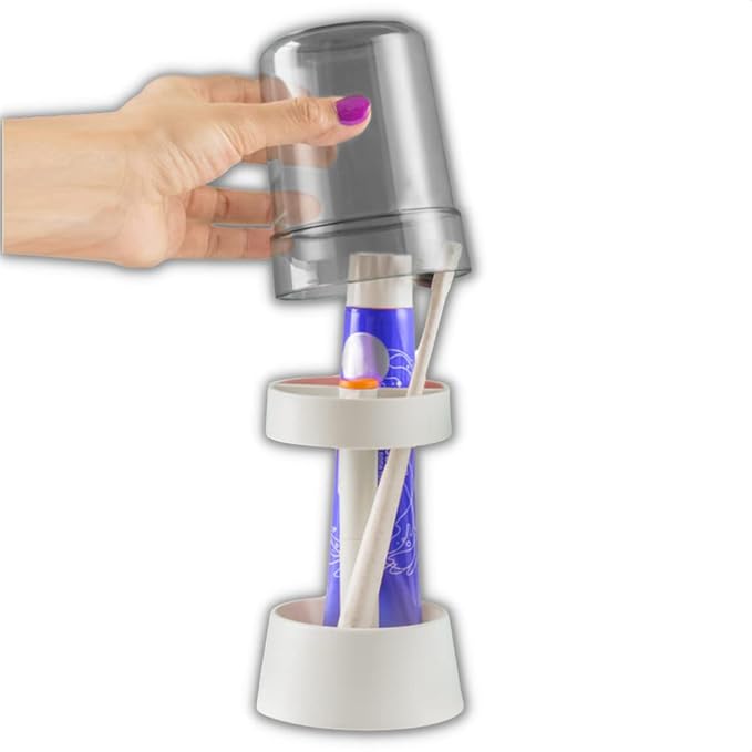 Toothbrush Holder with Cup/Cover Contains 3 Slots, Compatible with Conventional Toothbrushes, Can Store Toothpaste