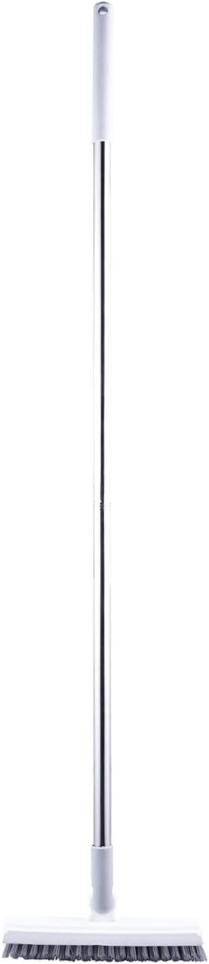 2 in 1 Floor Brush Scrubber with Long Handle Rotating Grout Brush Scrape V Shape Scrub Brush with Squeegee Deck Scrubber Brush for Deck Bathroom Kitchen (White)