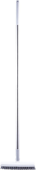 2 in 1 Floor Brush Scrubber with Long Handle Rotating Grout Brush Scrape V Shape Scrub Brush with Squeegee Deck Scrubber Brush for Deck Bathroom Kitchen (White)