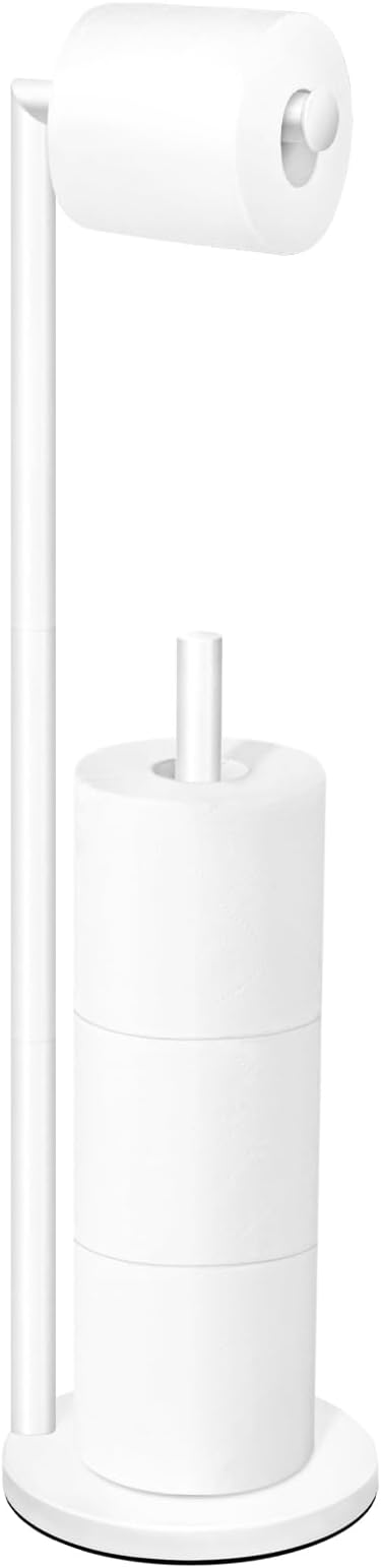 Toilet Paper Holder Stand,Toilet Paper Holder Free Standing,White Toilet Paper Roll Holder for 4 Rolls,Bathroom Toilet Paper with Storage