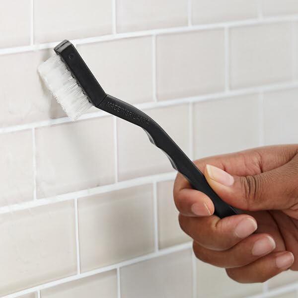 Toothbrush Style Grout Brush, 7.5 Inches, Polypropylene Bristles, Black White