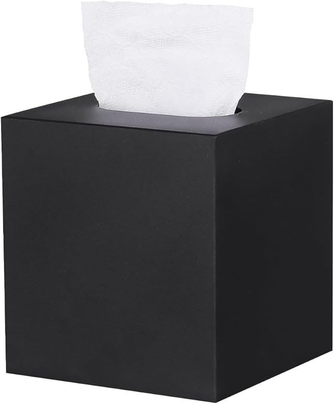 Metal Square Tissue Box lid, Modern Facial Tissue Holder for Bathroom Vanity Tops, Bedroom Dressers, Nightstands, Desks, Offices (Black)