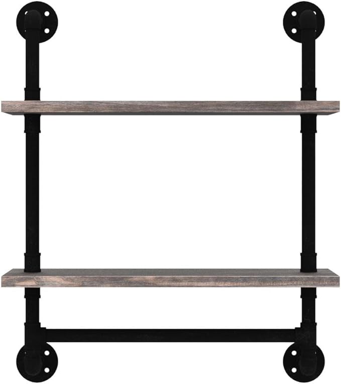 MBQQ Shelving Bathroom Pipe Shelves with Towel Bar Over Toilet, 24 inch Pine Wood Floating Shelves for Wall Mounted Bedroom,Kitchen, Farmhouse, Living Room