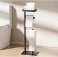 Freestanding Toilet Paper Holder Stand with Storage, Rustproof Metal Bathroom Paper Stand with Weighted Anti-Slip Base, Fits 4 Spare Rolls and Shelf for Phone & Small Items, No Drilling