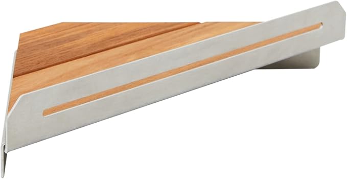 Seachrome Corner Shower Shelf in a Satin Finish with a Natural Teak Wood Insert