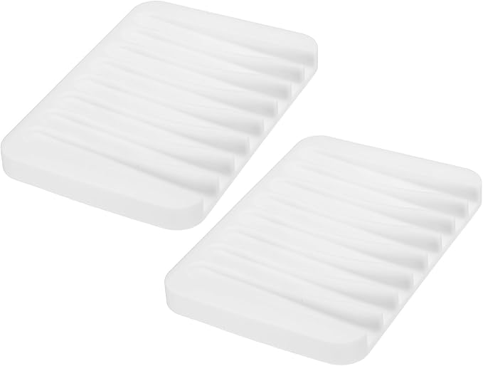 uxcell 2 Pcs Self Draining Silicone Soap Dish, Soap Tray with Drainage for Bathroom Shower Kitchen Sink, 4.5" x 3.1" x 0.4", White