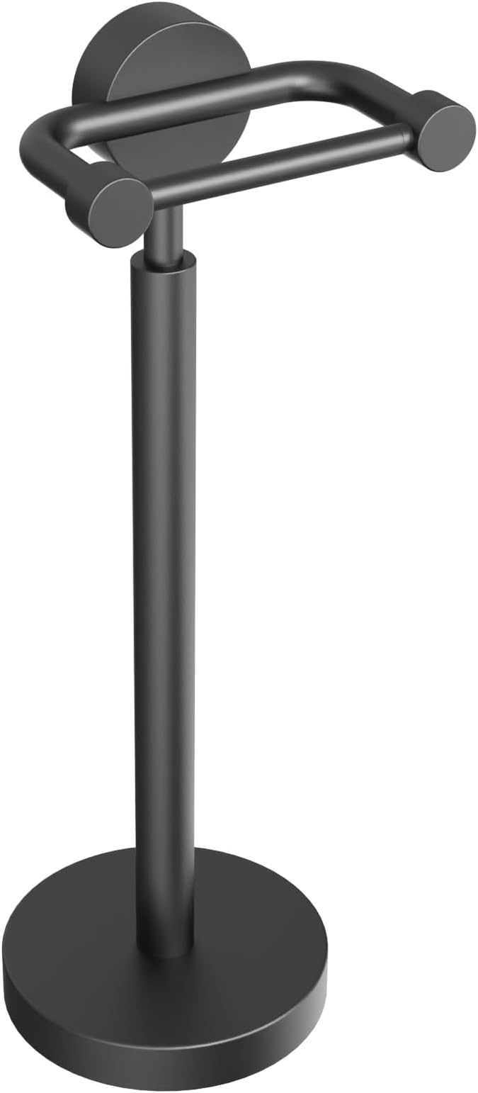 YUMORE Freestanding Toilet Paper Holder，Matte Black/Floor Standing Weighted Base Toilet Paper Holder Stand