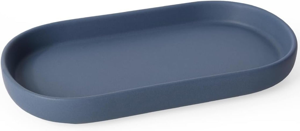 INGOFIN 7" Ceramic Bathroom Vanity Tray- Bathroom Organizer Countertop Tray for Perfume, Jewelry, Candles, Small Kitchen Counter Soap Tray, Decorative for Bathroom Vanity, Toilet Tank, Blue