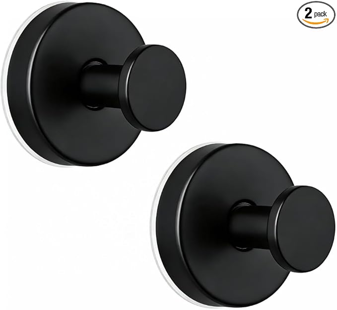 WZW&CLC Suction Cup Hooks for Shower, Stainless Steel Heavy Duty Hanger, Waterproof Removable Towel Hooks for Kitchen, Bathroom, Mirror, Wall, Glass (2, Black)