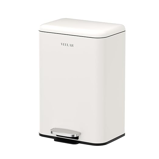 Kitchen Bathroom Trash Can - Stainless Steel Garbage Cans with Foot Pedal, Recycling Bin with Lid for Office Bathroom Decor (White, 20Liter / 5.5Gallon)
