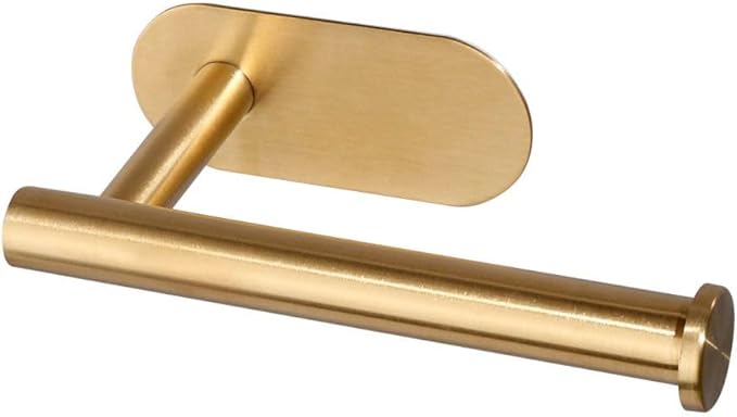 2 Pack Toilet Paper Holder Self Adhesive,Rustproof Adhesive Toilet Roll Holder No Drilling Tissue Holder for Kitchen Bathroom Tissue Holder Bathroom, Kitchen, Washroom Wall Mount (Gold)