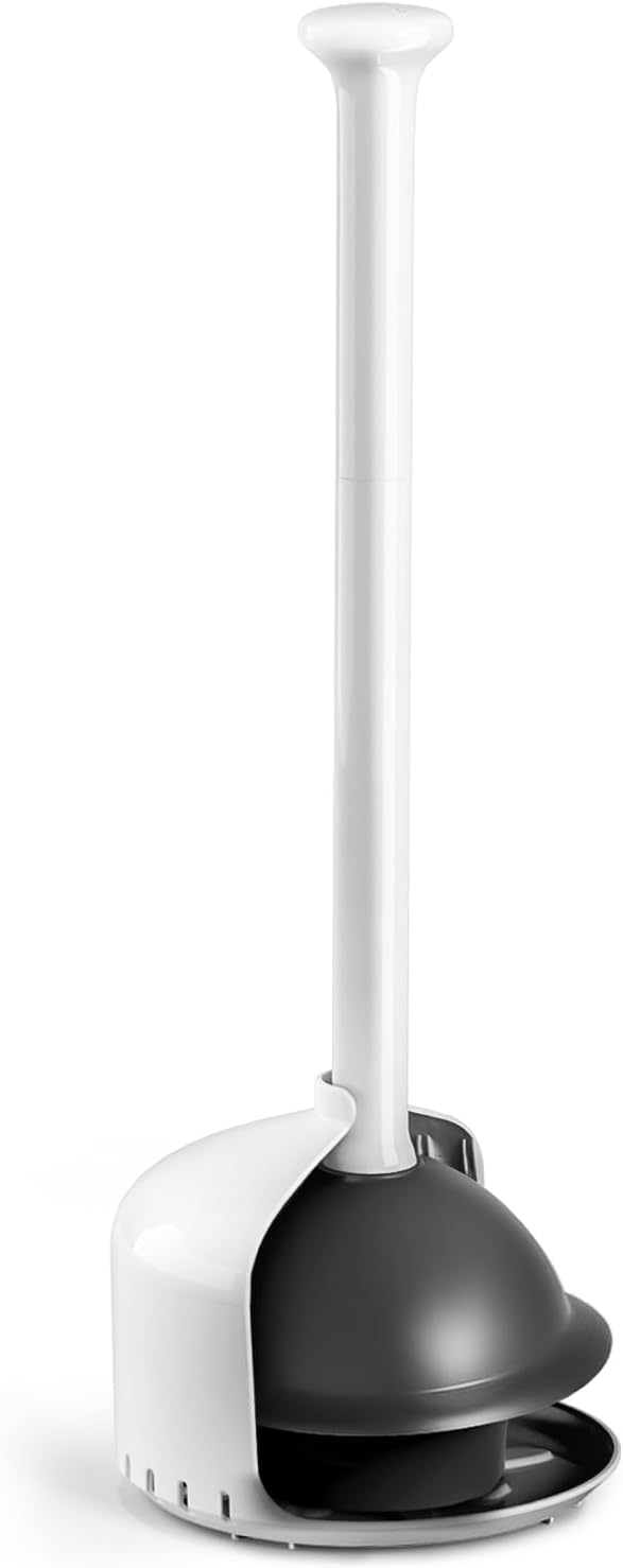 Toilet Plunger with Holder, Heavy Duty Plunger and Holder Combo for Bathroom Cleaning, Bathroom Decor, Bathroom Accessories, Toilet Bowl Cleaners, 19-Inch White