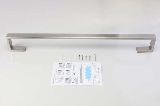 TocTen Bath Towel Rack - Square Base Thicken SUS304 Stainless Steel Towel Bar for Bathroom, Bathroom Bar Accessories Towel Rod Heavy Duty Wall Mounted Towel Holder (Brushed Nickel, 20 Inch)