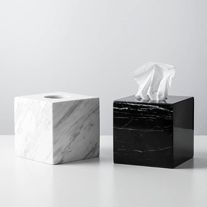 Natural Marble Tissue Box Cover, Exquisite Marble Square Tissue Box Holder, Elegant & Luxurious Decoration for Bathroom,Home & Office