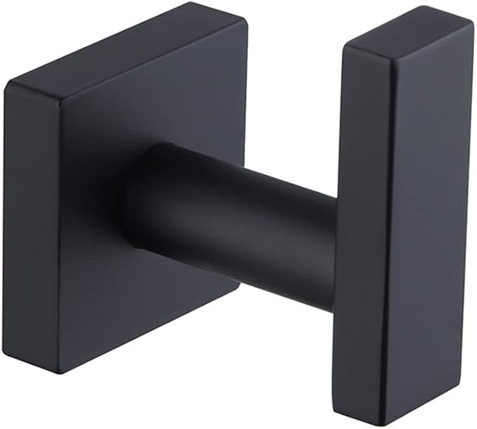 Bath Towel Hook, Bathroom Lavatory Accessories Wall Mount Single Coat and Robe Hook SUS304 Stainless Steel, Matte Black Square (1PC)…