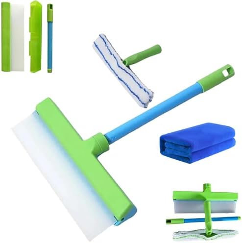 Window Squeegee, Recyclable Silicone Window Squeegee Kit, Ultra-Flexibles 3 in 1 Windows Cleaning Scraper, for Windows, Mirrors, Car (Green)