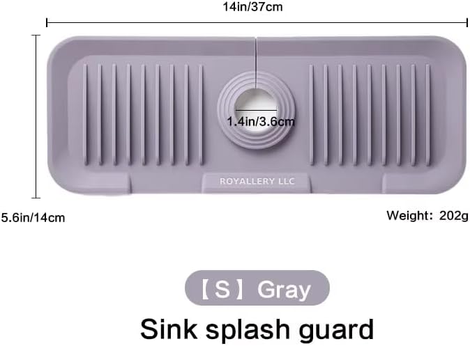 Royallery Silicone Faucet Splash Guard – Anti-Splash Protector for Kitchen & Bathroom Sink, Food-Grade Silicone, Free Microfiber Towel, Grey