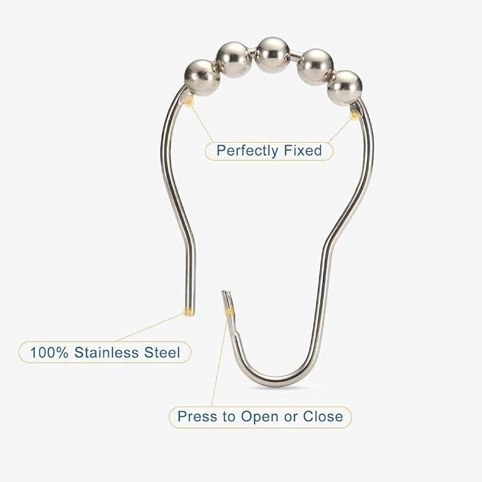 12-60pcs Rust Resistant Stainless Steel Rolling Shower Curtain Hooks/Rings/Hangers - Gold Shower Rod Hooks, Easy Sliding Shower Curtain Holders, Black Shower Curtain Rings (36, Chrome)