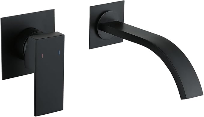 Wall Mount Faucet for Sink Matte Black Bathroom Faucet with Single Handle and Rough-in Valve