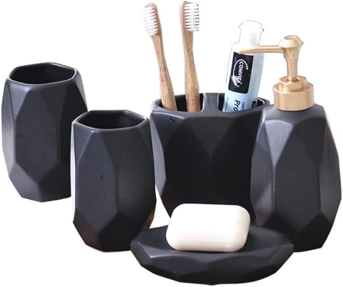 Ceramic Bathroom Accessory Sets Decoration Mouthwash Cup Toothbrush Holder Shampoo Dispenser Toilet Shower Organizer