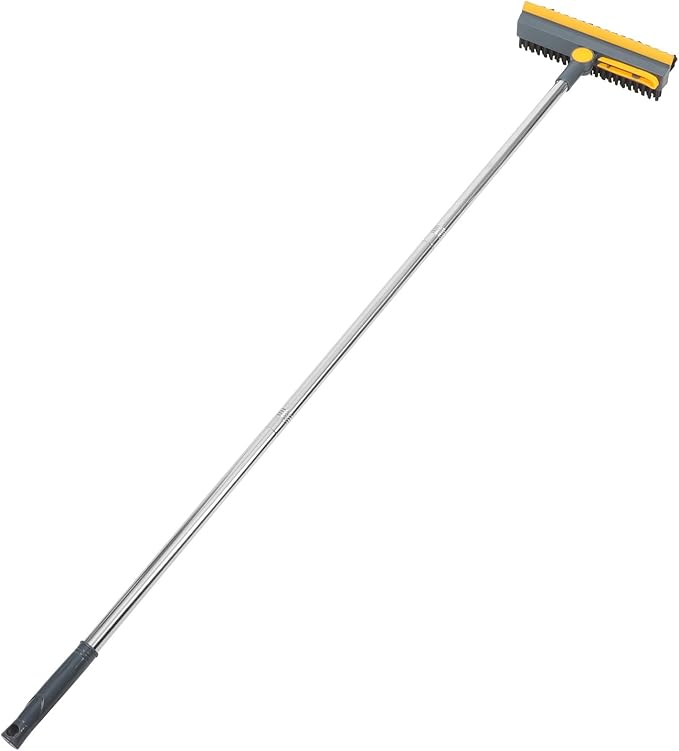 CLISPEED Shower Scrub Brush and Floor Brush with Stiff Bristles 2-in-1 with Stainless Steel Squeegee Blue-Yellow Hard Bristle for Grout and Floor Cleaning