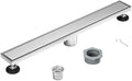 24 Inch Rectangular Linear Shower Drain Set with Reversible Flat & Tile Insert Cover, 304 Stainless Steel Bathroom Floor Drain with Hair Catcher, Shower Floor Drain Includes Adjustable Leveling Feet