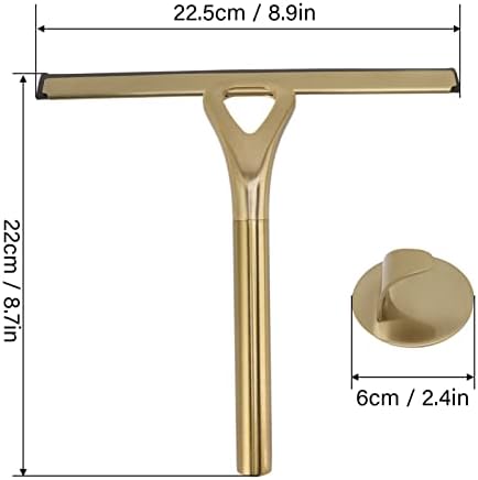 Stainless Steel Squeegee for Shower, Gold Shower Squeegee with Hook for Storage, 10-Inch Soft & Firm Blade Gold Squeegee for Bathroom, Car Glass and Tiles 22.5x22cm