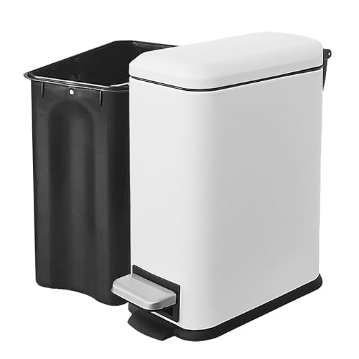 1.3 Gallon Stainless Steel Trash Can - Small Bathroom & Office Waste Bin with Lid, Compact Design, Durable Metal Construction, (White)