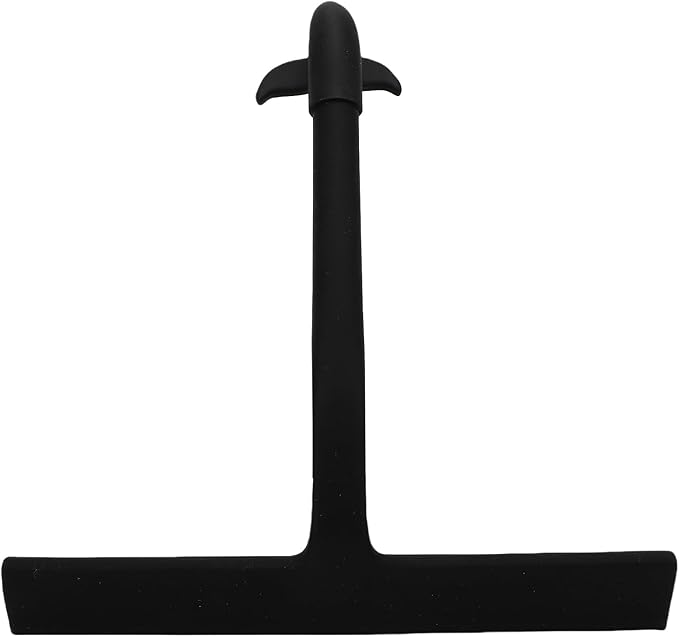 Focket Silicone Shower Squeegee, Builtin Hook Design Multipurpose Window Wiper, Bathroom Glass Scraper with 145 Angled Handle for Shower Doors Tiles and Mirrors (Black)