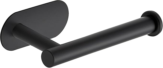 2 Pack Adhesive Toilet Roll Holder Stand - Matte Black SUS304 Stainless Steel, Rustproof Toilet Paper Holder No Drilling Tissue Holder for Kitchen Bathroom Wall Mount Bathroom Tissue Holder