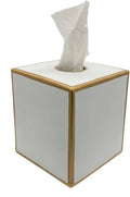 Jaye’s Studio Metal Decorative Tissue Box Cover Square Tissue Box Holder For Bathroom & Bedroom White And Gold Desk Accessories, Facial Tissue Dispenser White Tissue Box Cover Gold For Farmhouse Decor