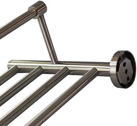 Premium Modern Single Hanging Quadruple Towel Bar Rack w/Round Base (24 Inches)- Brushed Finish, Made from Stainless Steel, Water and Rust Proof, Wall Mounted, Easy to Install