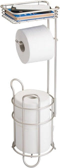 mDesign Steel Toilet Paper Holder Stand & Dispenser with Storage Shelf, Concerto Collection - Satin, Holds 2 Extra Mega Rolls
