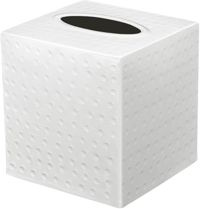 Monarch Abode Tissue Box Cover Square – Hand Hammered White Metal Tissue Holder Box for Bathroom Accessory, Aesthetic Decorative Facial Napkin Cube for Modern Home Decor