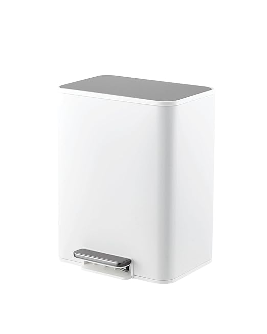 Garvee Space-Saving Bathroom Trash Can, 3.4 Gallon Small Trash Can with Soft-Close Lid, Foot Pedal & Removable Inner Bucket, Rectangular Stainless Steel Garbage Can for Home, Office, White