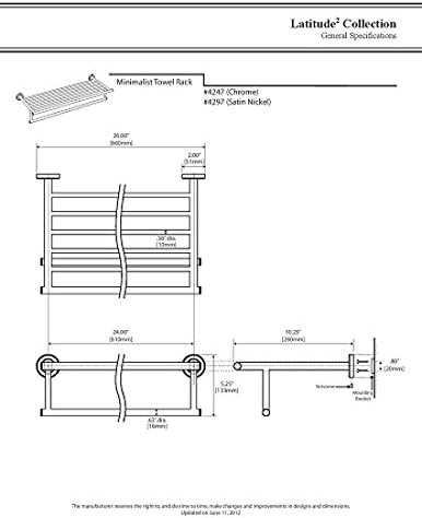 Gatco 4297 Latitude II Towel Rack 25 3/4 inch Satin Nickel/Wall Mounted Towel Rack with Towel Bar For Bathroom