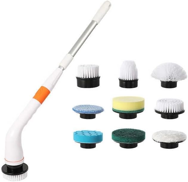Cordless Electric Cleaner Brush IPX8 Waterproof, Bathroom, Kitchen, House Floor Cleaning Brush with Replaceable Brush Heads Adjustable Extension Handle Powerful Cleaning Brush