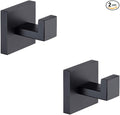 TASTOS Bath Towel Hooks Matte Black, 2 Pack Stainless Steel Robe Coat and Clothes Hook, Heavy Duty Wall Hook for Bathroom & Kitchen, Modern Square Style Wall Mounted (Black)